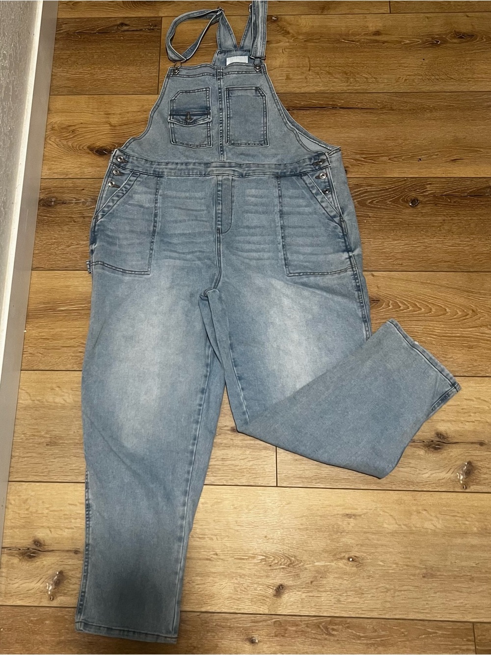 Celebrity Pink Light Blue Denim Overalls with Front Pockets